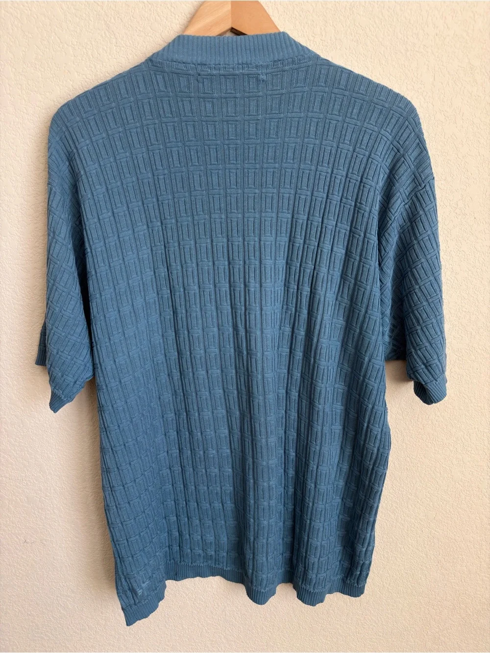 Pronto Uomo Men's XXL Blue Silk Cotton Textured Short Sleeve Crewneck Sweater